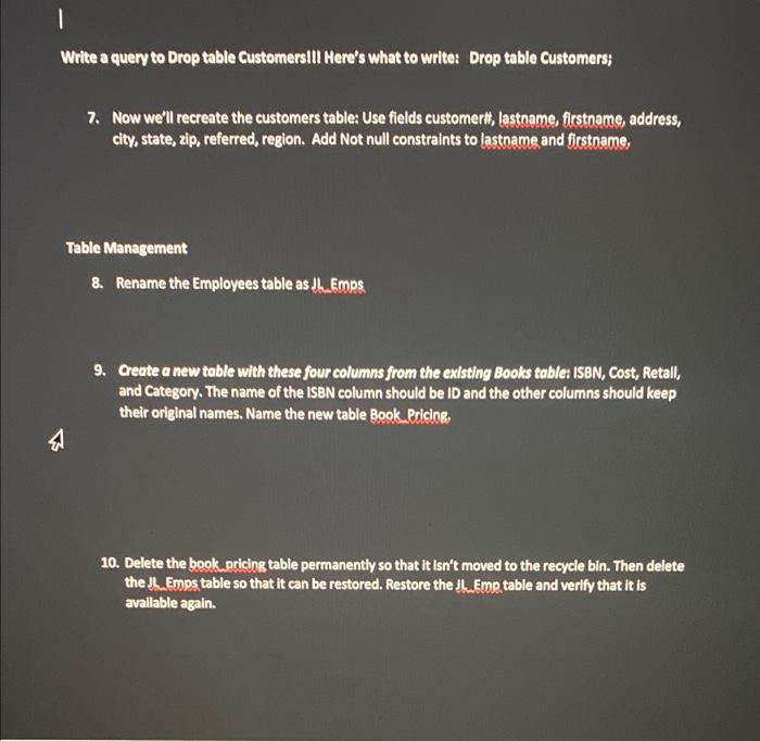 please write the SQL and query I Write a query to