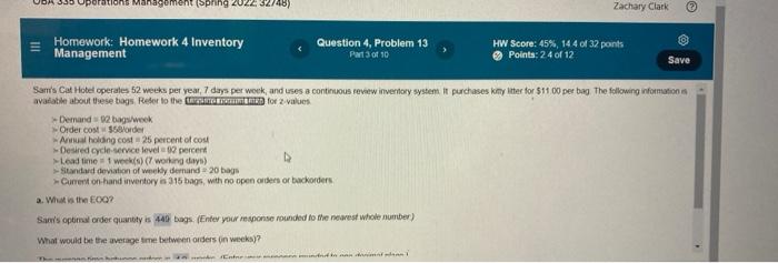 335 Operations Management (Spring Homework:
