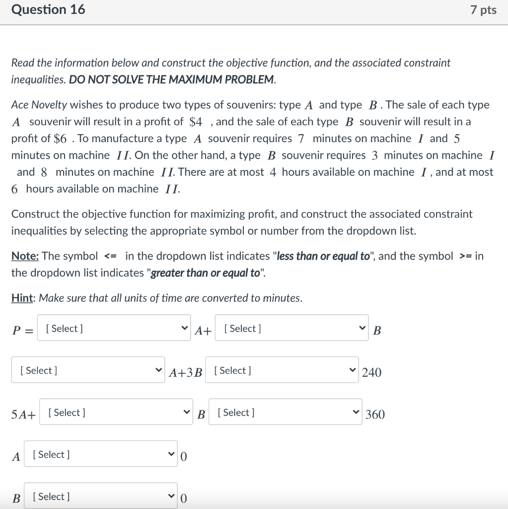 Question 16 7 pts Read the information below and