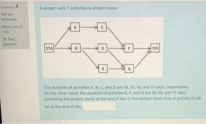 Question 1 A project with 7 activities is shown