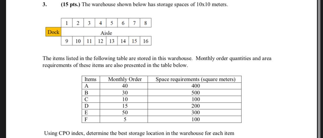 3. (15 pts.) The warehouse shown below has