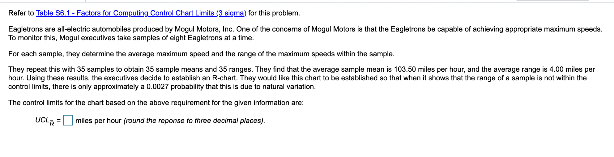 Refer to Table 56.1 - Factors for Computing