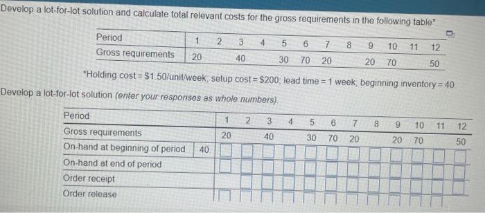 Develop a lot-for-lot solution and calculate