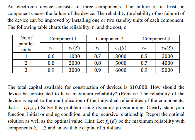 An electronic device consists of three