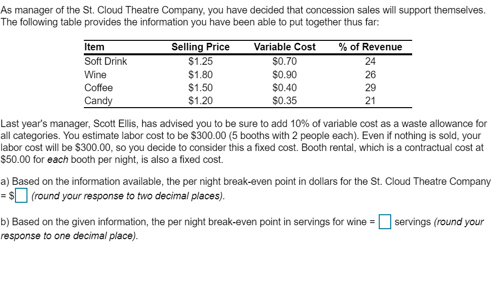 As manager of the St. Cloud Theatre Company, you