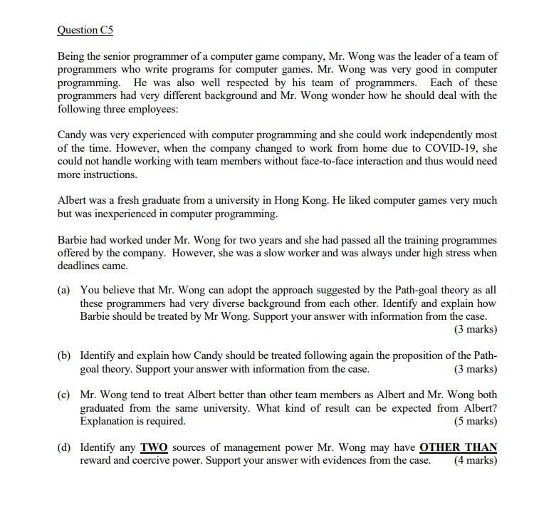 Question C5 Being the senior programmer of a