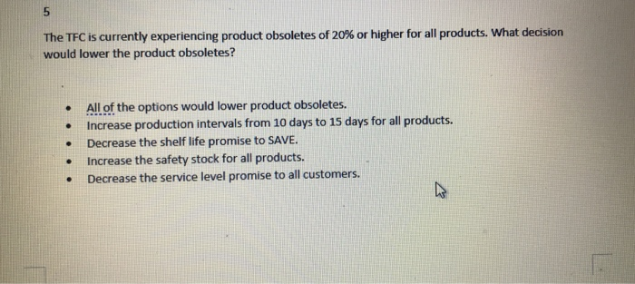 The TFC is currently experiencing product