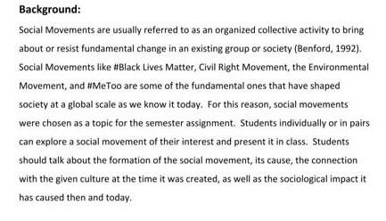 Social Movements Type a report of a minimum of