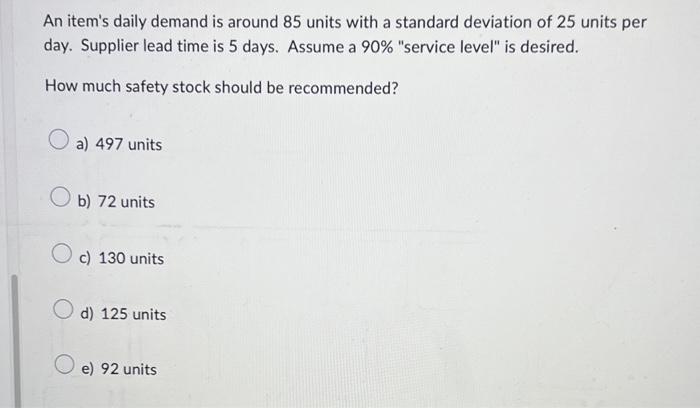 An item's daily demand is around 85 units with a