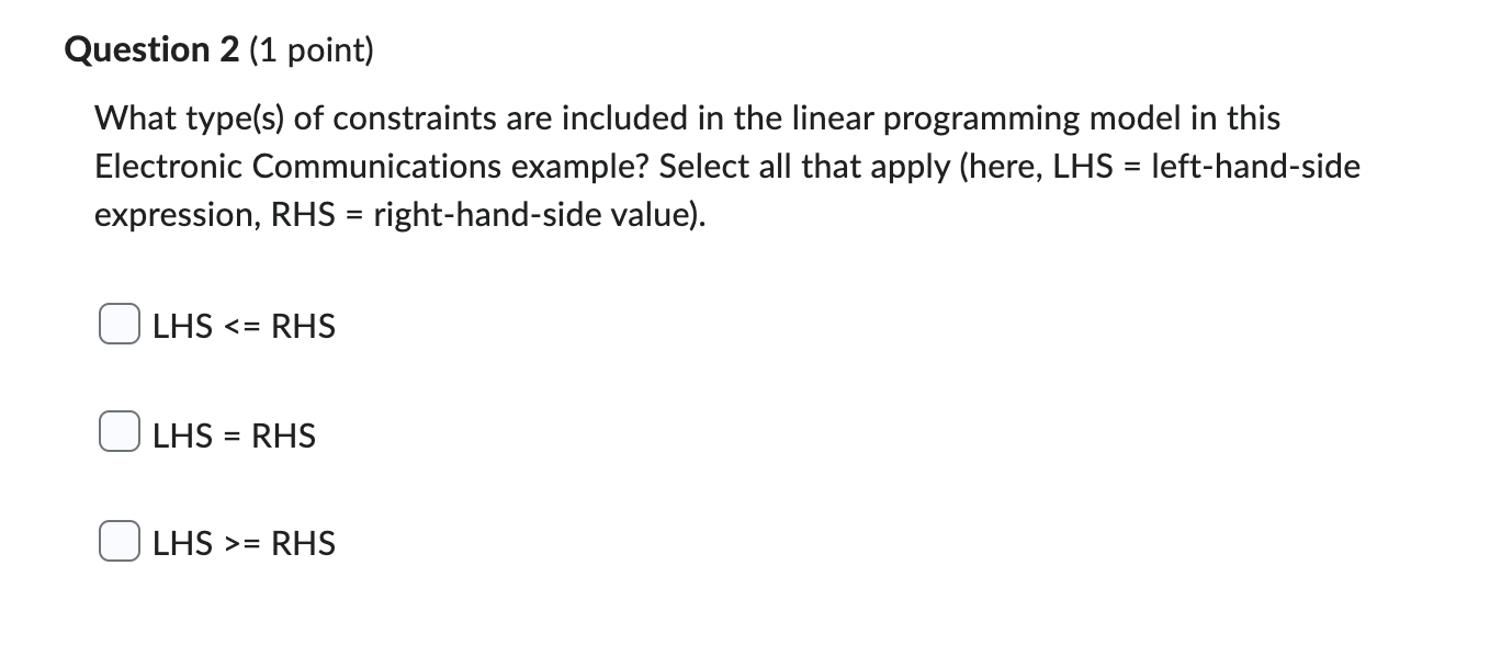 What type(s) of constraints are included in the
