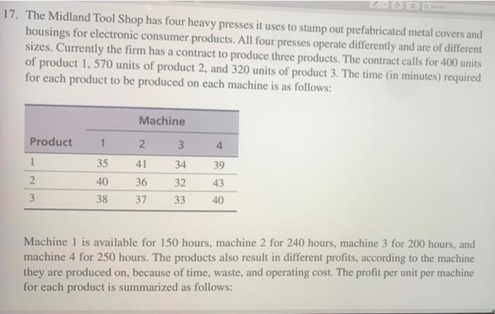 17. The Midland Tool Shop has four heavy presses