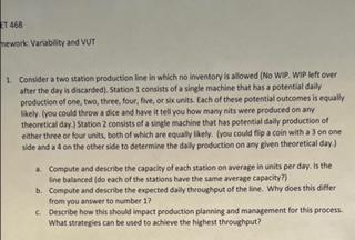 468 mework Variability and VUT 1 Consider a two