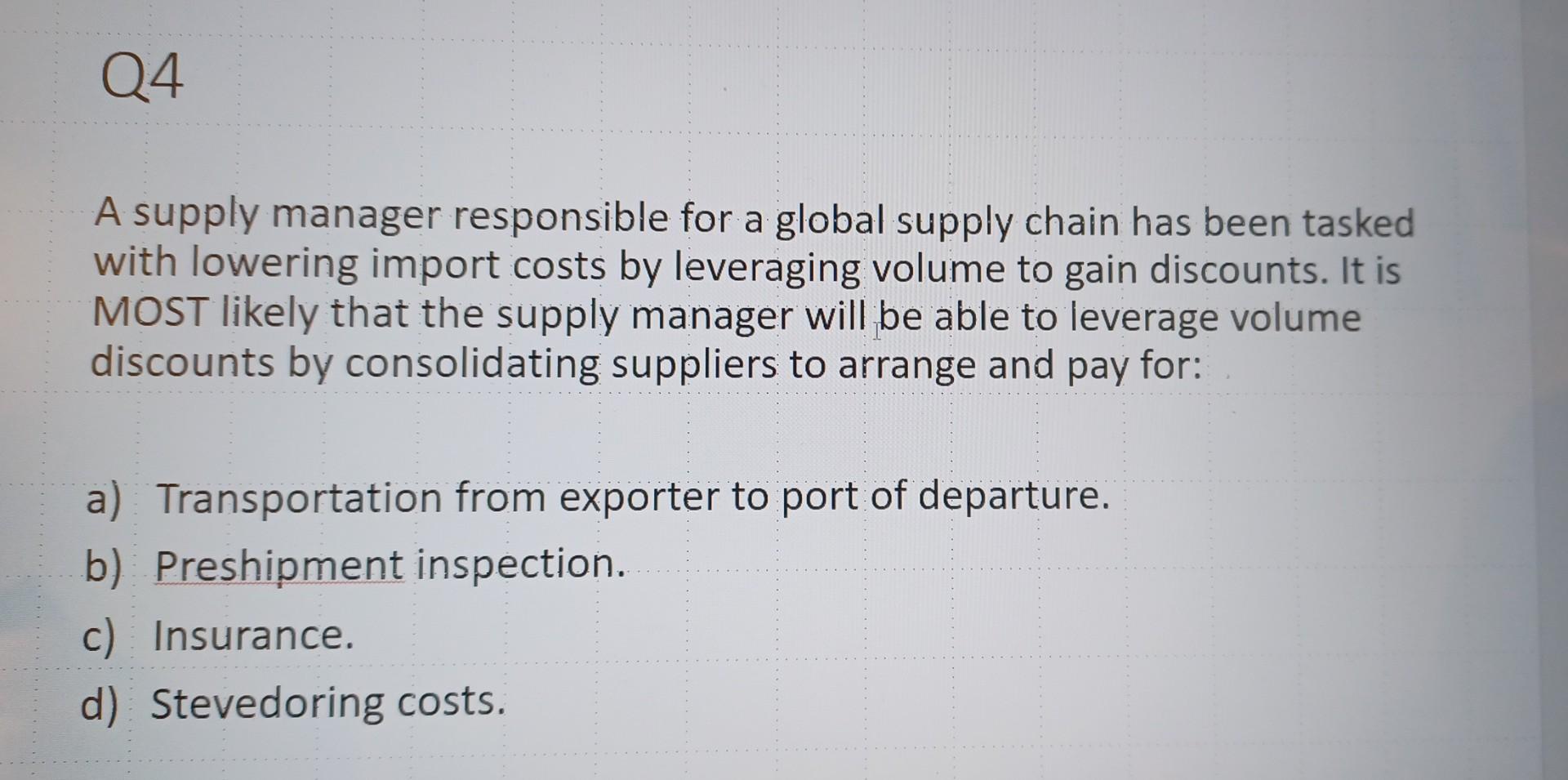plz explain the answer as well. A supply manager