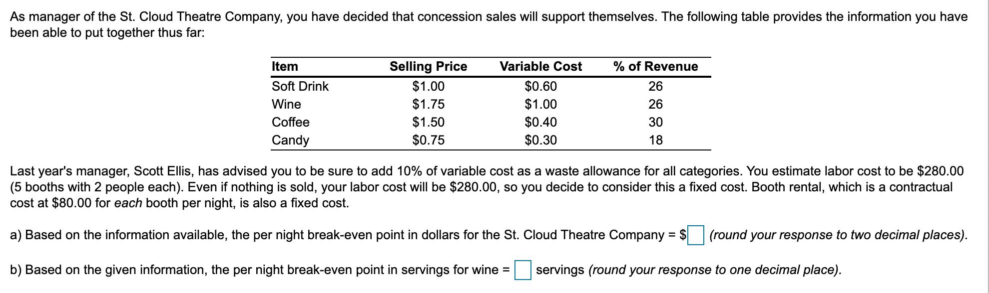 As manager of the St. Cloud Theatre Company, you