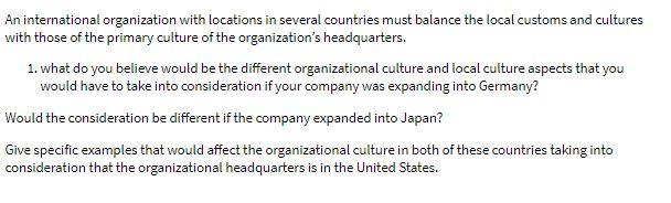 An international organization with locations in