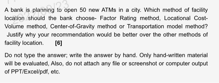 OP 5 A bank is planning to open 50 new ATMs in a