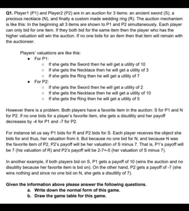 Q1. Player 1 (P1) and Player2 (P2) are in an