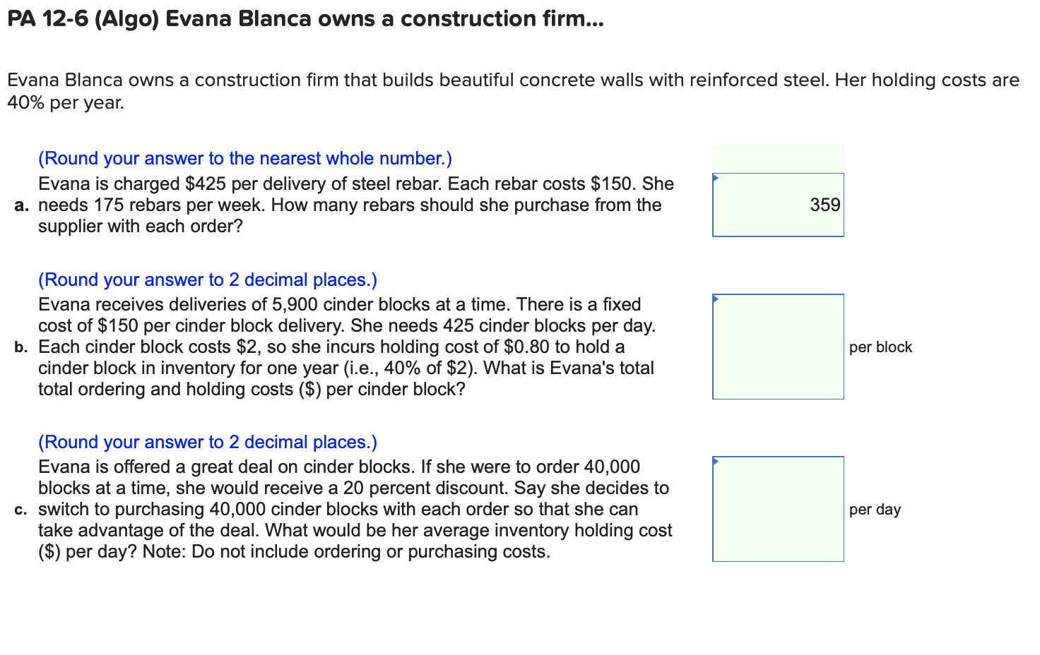 PA 12-6 (Algo) Evana Blanca owns a construction