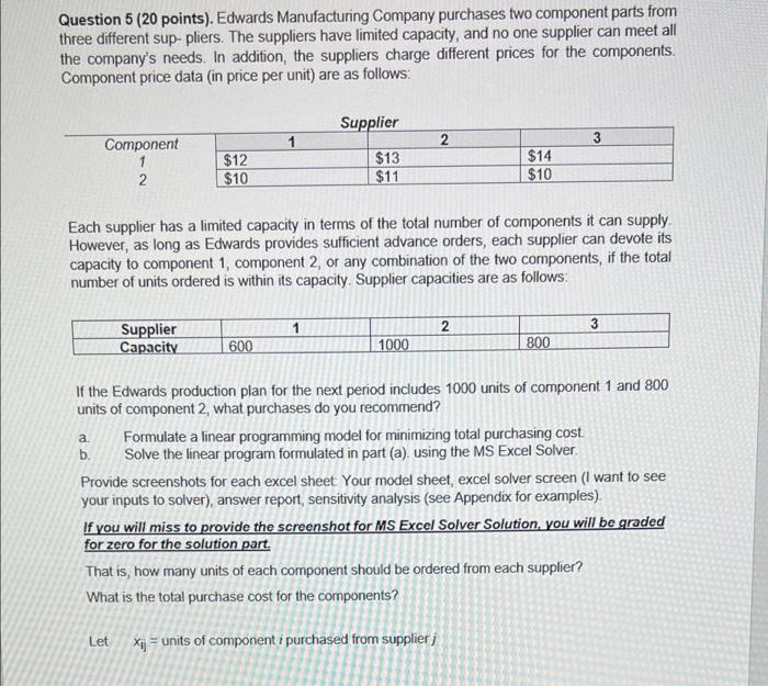 Question 5 (20 points). Edwards Manufacturing