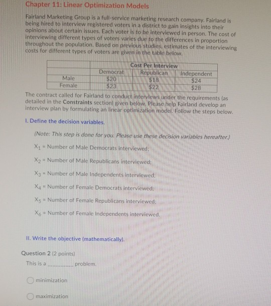 Chapter 11: Linear Optimization Models Fairland