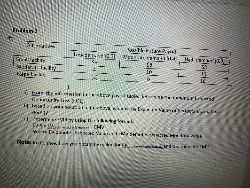 Problem 2 Alternatives Small facility Moderate