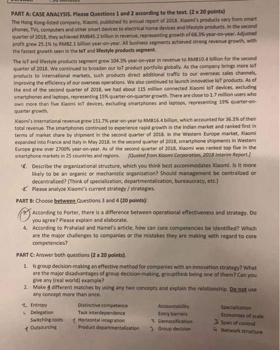 PART A: CASE ANALYSIS. Please Questions 1 and 2