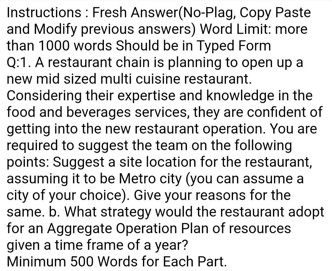 Instructions : Fresh Answer(No-Plag, Copy Paste