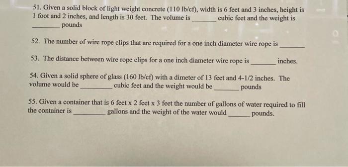 51. Given a solid block of light weight concrete