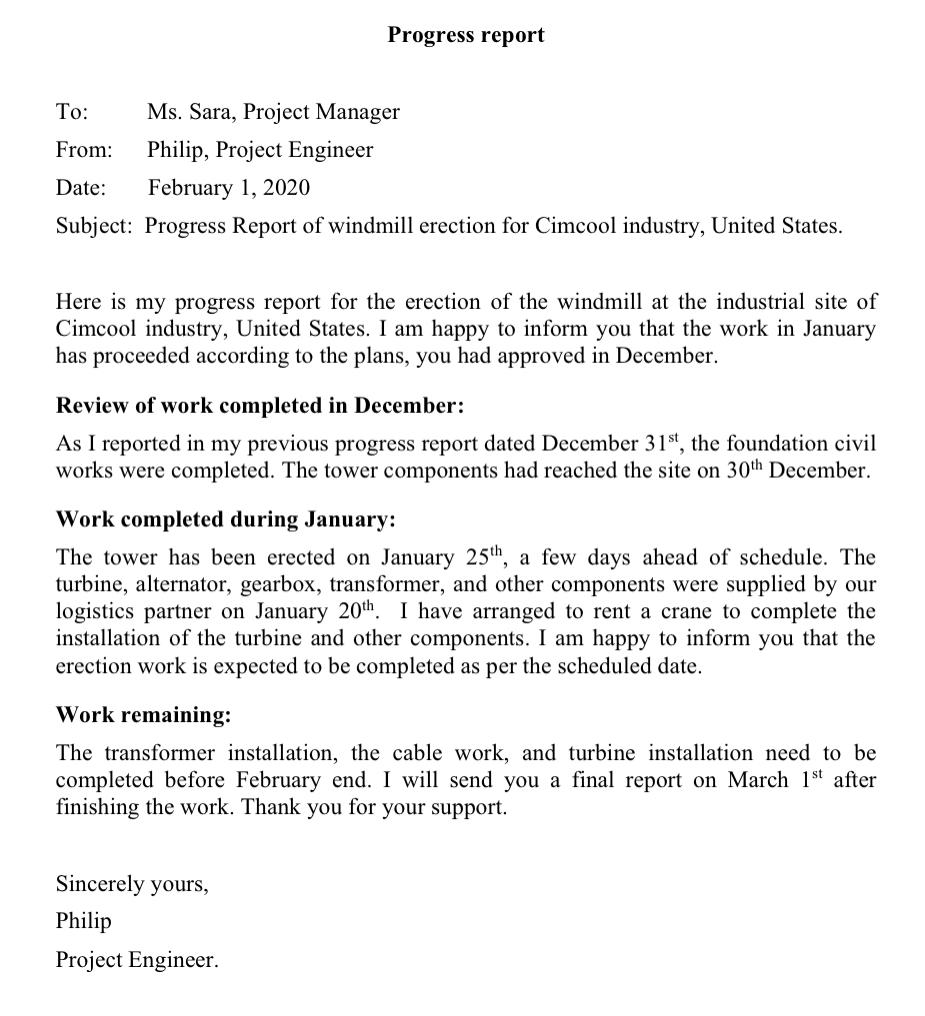 2.Write a progress report to your instructor