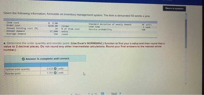 Return to question Given the following