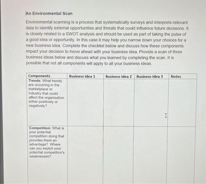 An Environmental Scan Environmental scanning is a