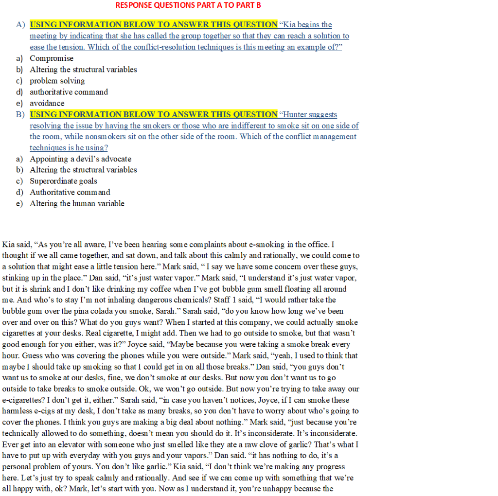 RESPONSE QUESTIONS PART A TO PART B A) USING