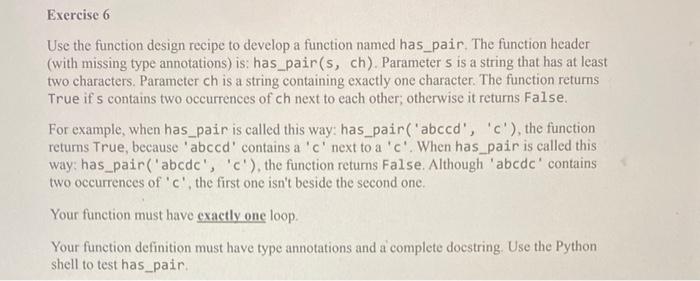 python Use the function design recipe to develop