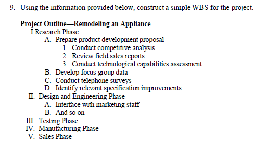 9. Using the information provided below,