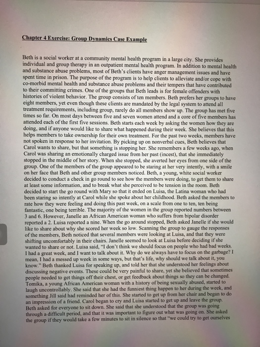 Chapter 4 Exercise: Group Dynamics Case Example