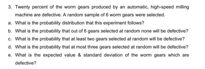 3. Twenty percent of the worm gears produced by
