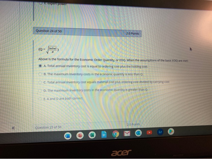 E. expert power Question 24 of 50 2.0 Points (Q-