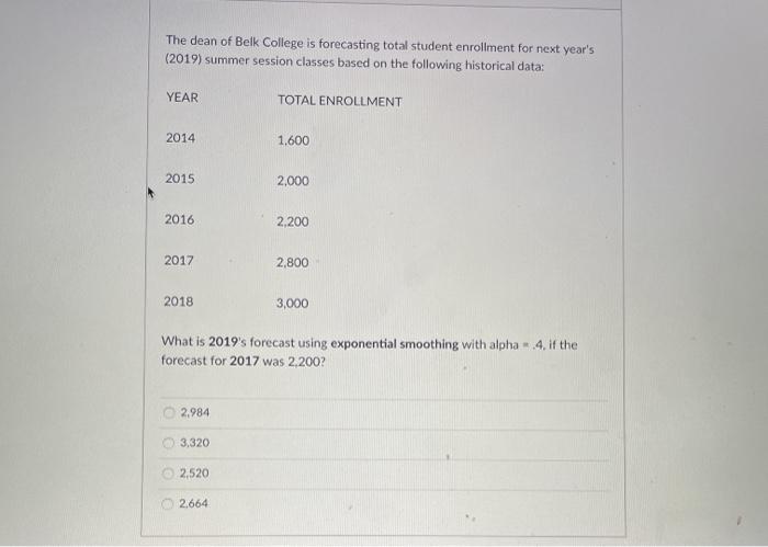 The dean of Belk College is forecasting total