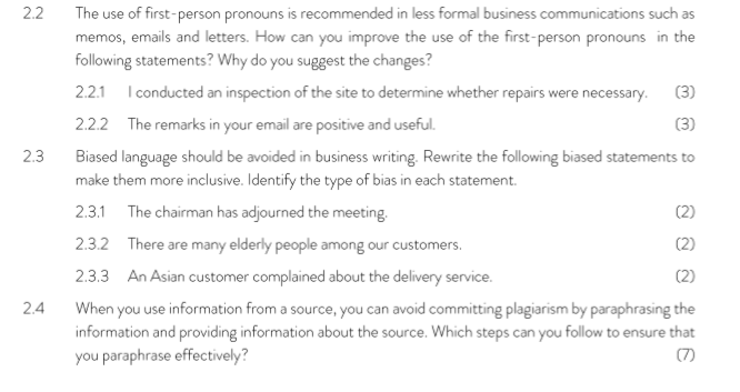 Business Communication Question 2 [25] 2.1 When