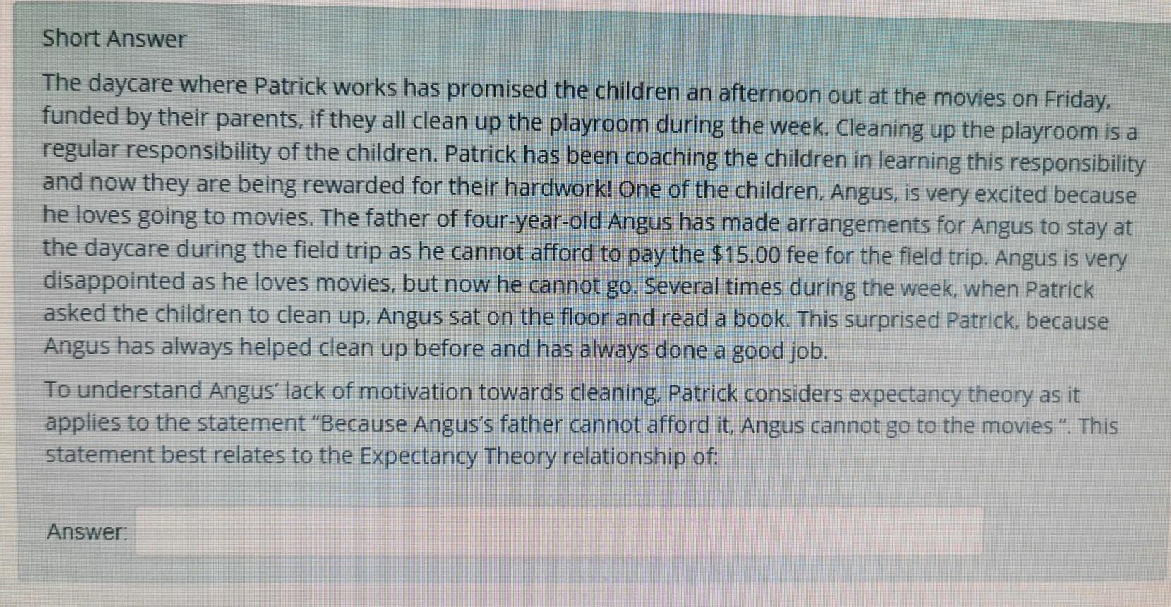 53 Short Answer The daycare where Patrick works