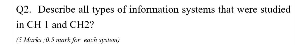 Q2. Describe all types of information systems