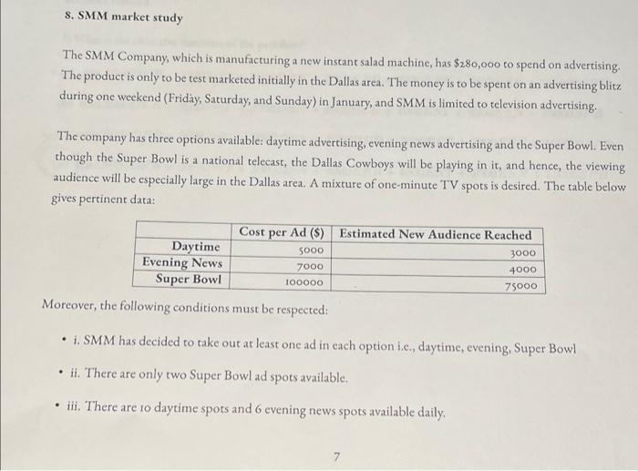 all one questionn 8. SMM market study The SMM