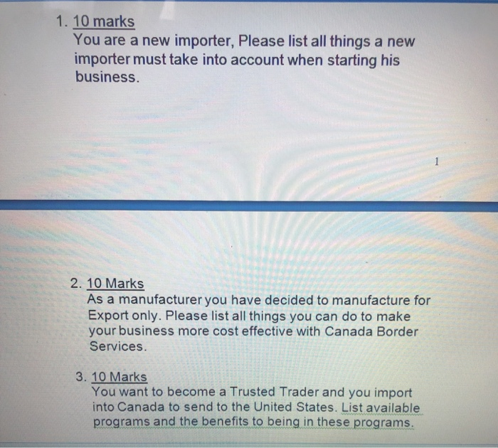 answer in point form only. 1. 10 marks You are a