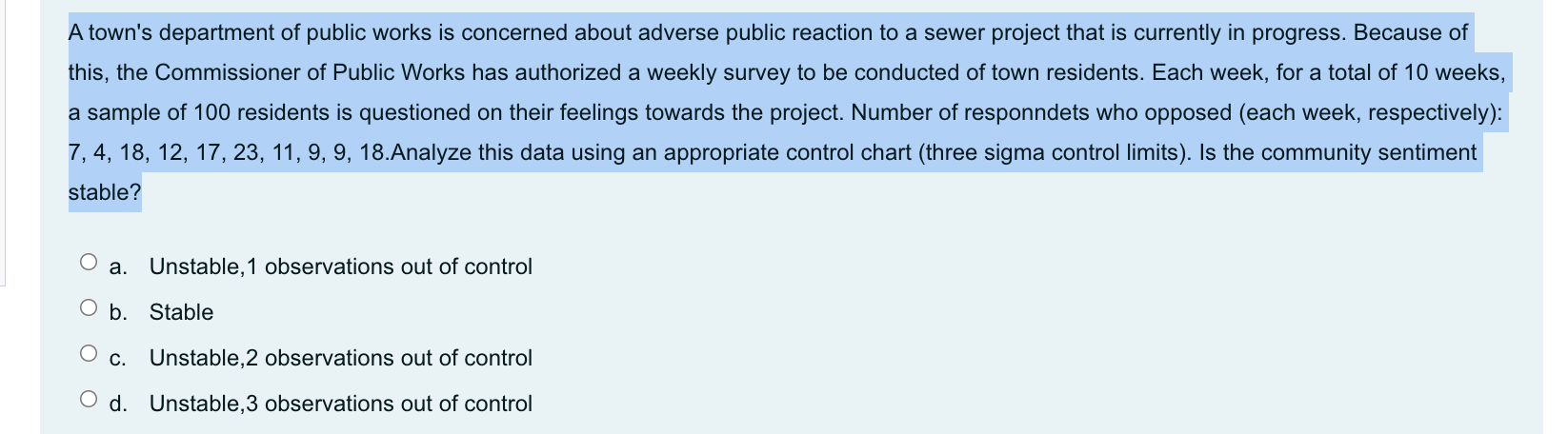 A town's department of public works is concerned