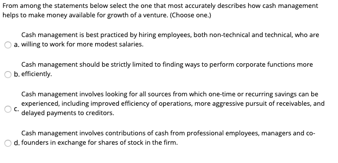 From among the statements below select the one