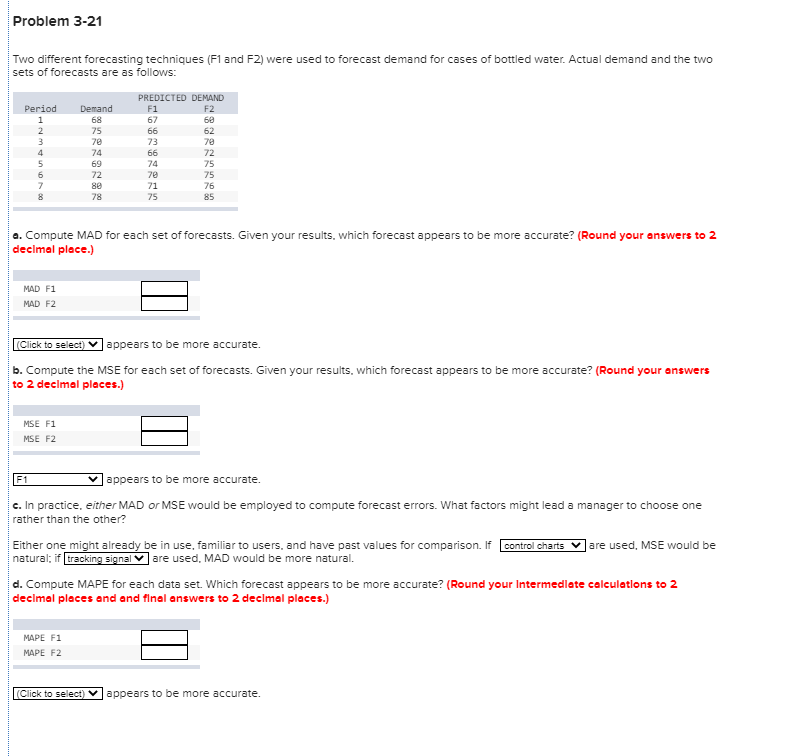 Problem 3-21 Two different forecasting techniques