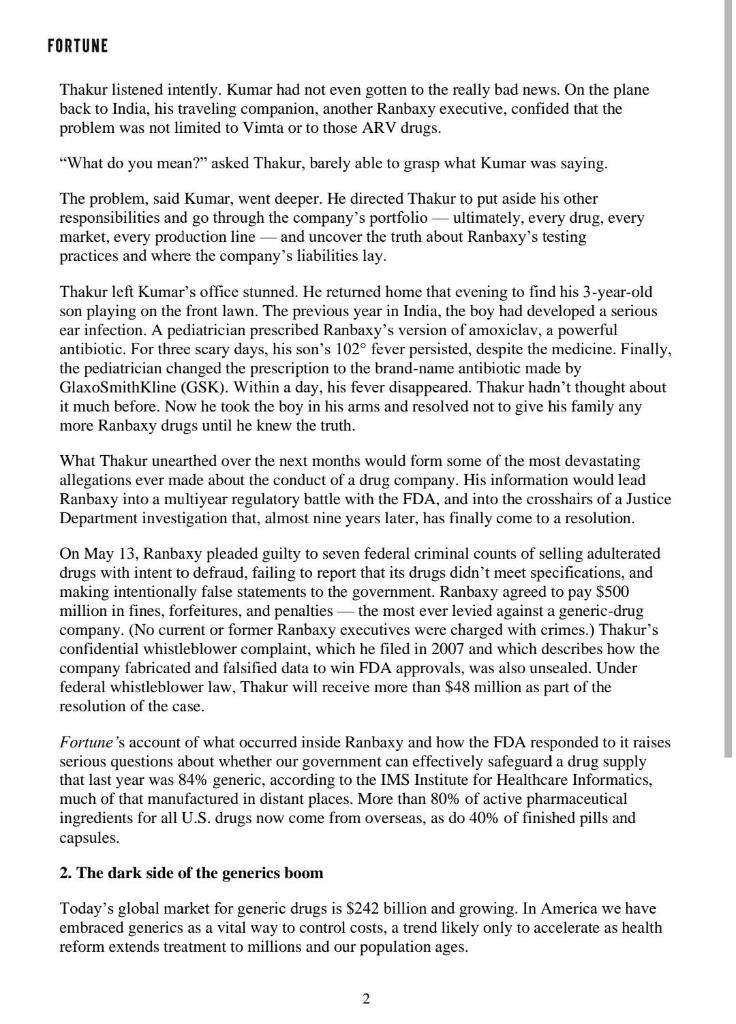 Question: Analyze the actions of Ranbaxy