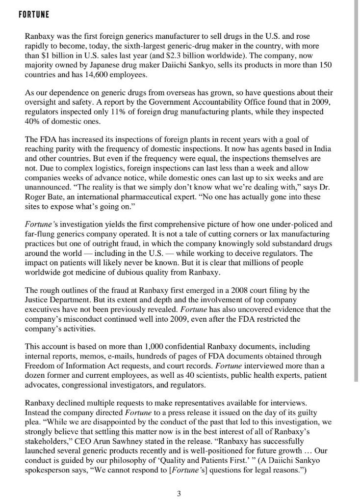 Question: Analyze the actions of Ranbaxy