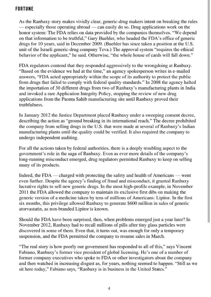 Question: Analyze the actions of Ranbaxy