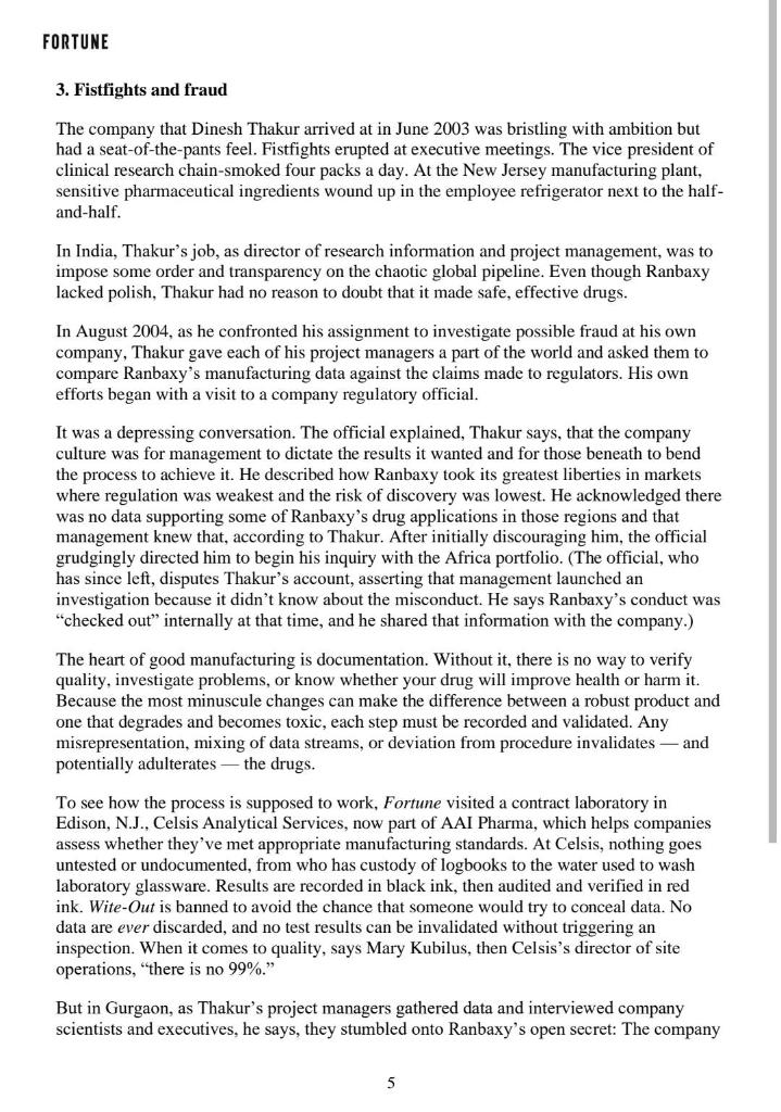 Question: Analyze the actions of Ranbaxy